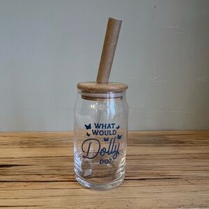 Dolly Parton 'What Would Dolly Do' 16oz Glass Tumbler With Lid and Straw
